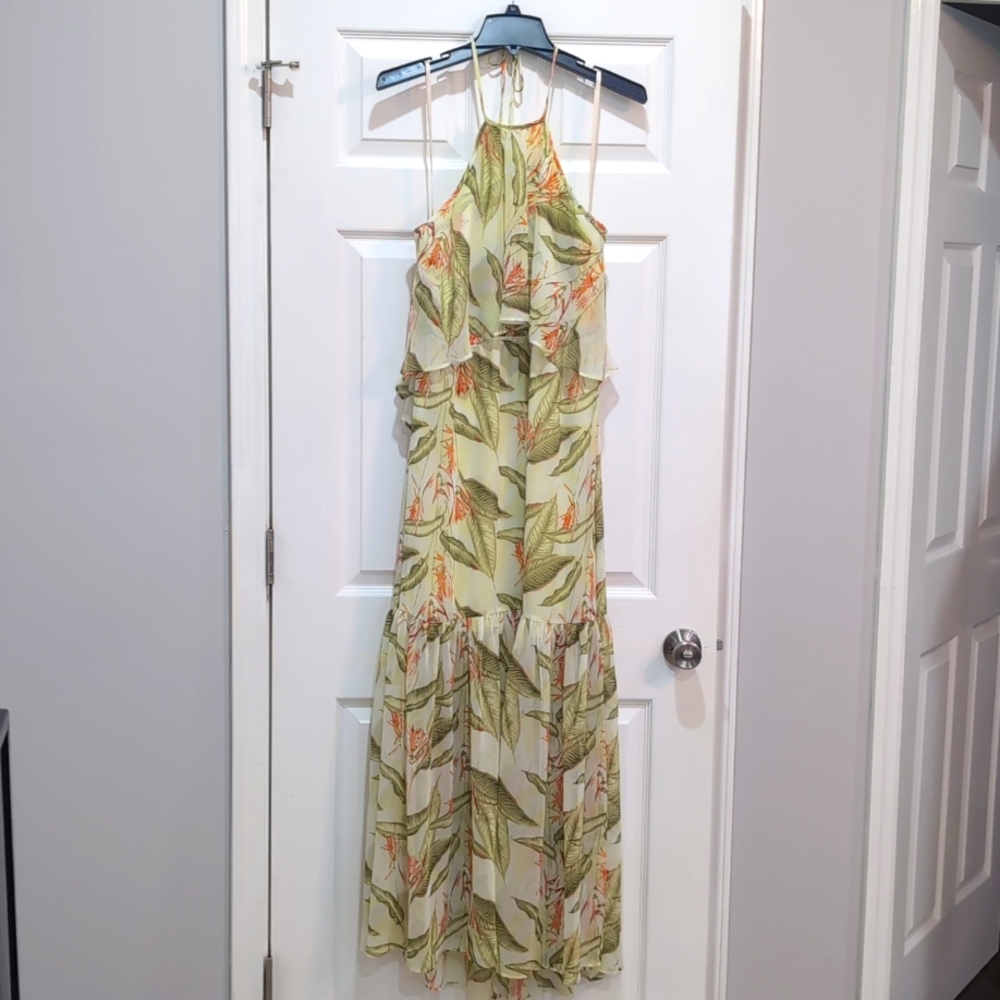 BCBGeneration L Tropical Green Maxi Dress